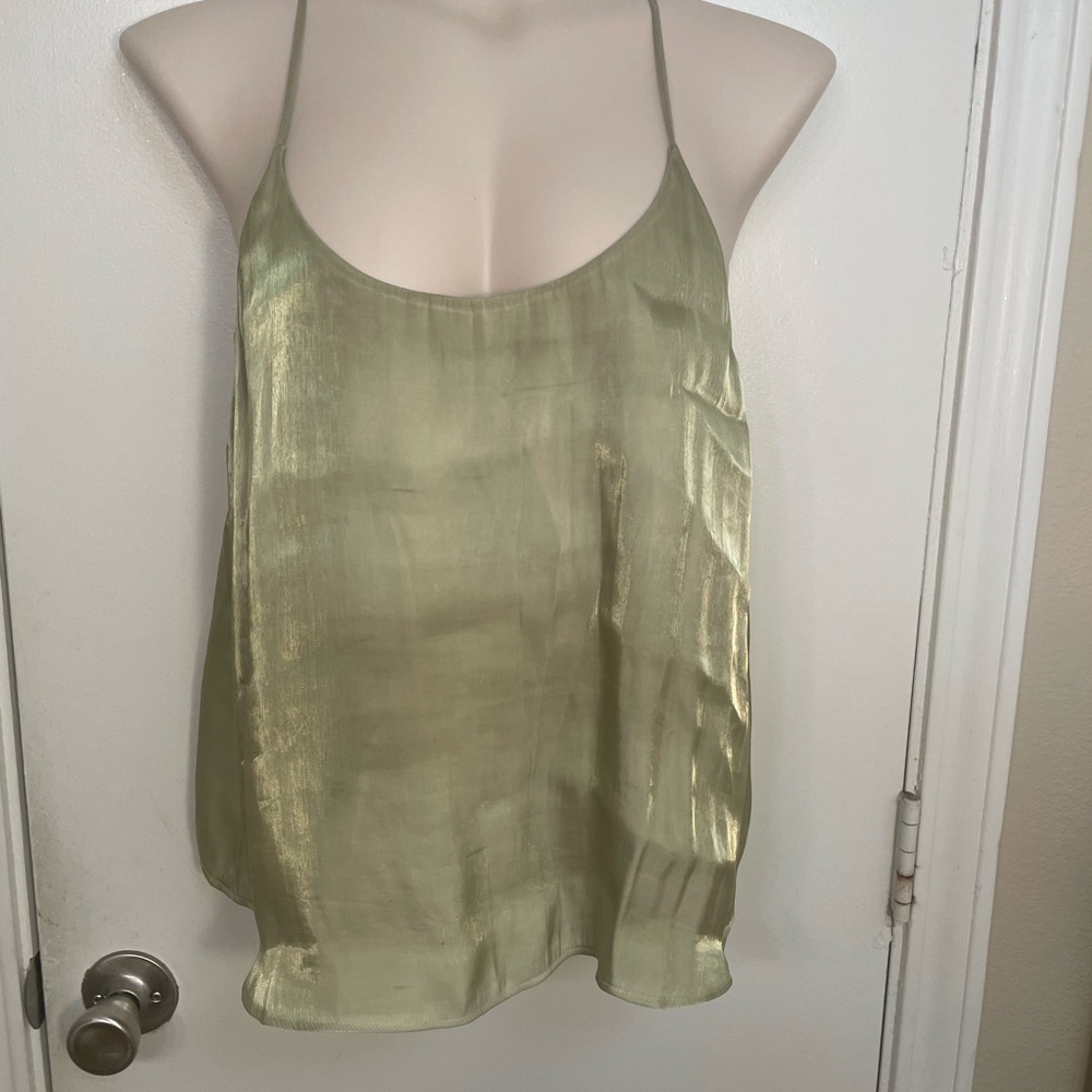Forever 21 Satin Scoop Neck Cami Tank Top - Light Olive